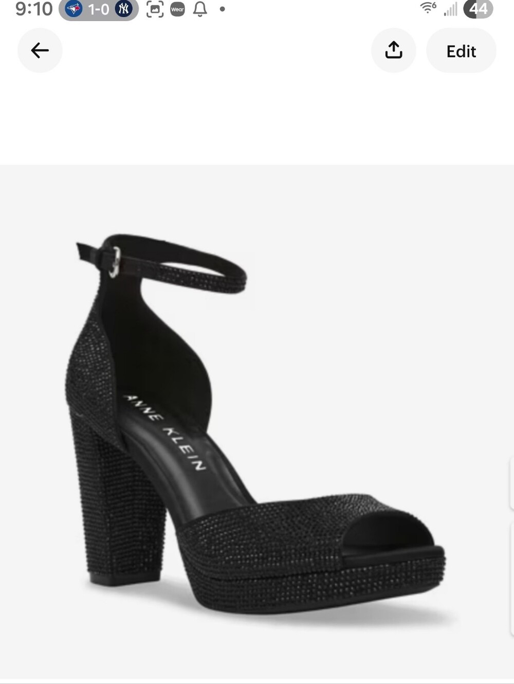 NWT Anne Klein Vista Black Rhinestone Platform Block Heel Sandals Size 5.5